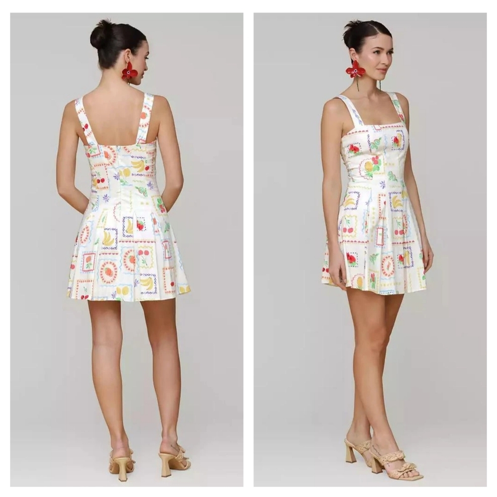 Avec Les Filles Women's Fruit-Print Flared Mini Dress Novelty Size 4 Picnic - Picture 2 of 6